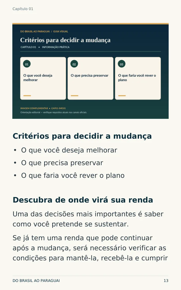 Página do guia com critérios para decidir a mudança